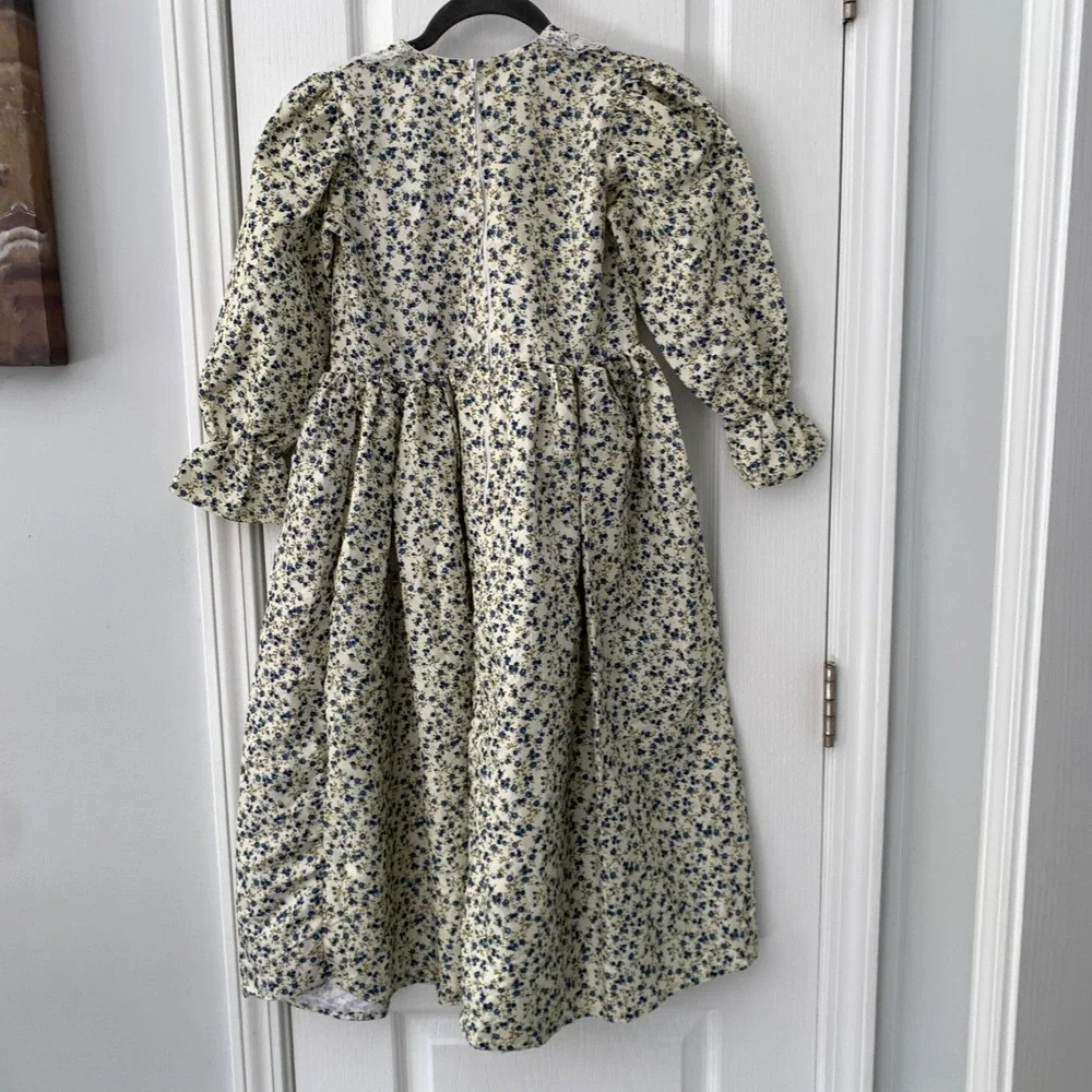 Dress Up America Girls Floral Prairie Dress Blue Cream Pioneer Costume Size 8-10